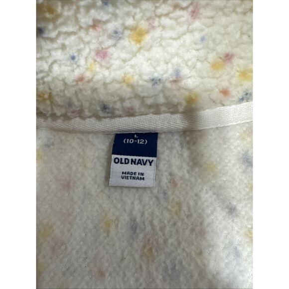 Old Navy Girls L (10-12) Confetti Dot Zip Up Cozy Fleece Sweater Cardigan Beige - Picture 4 of 11
